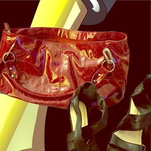 Patent leather red tote bag